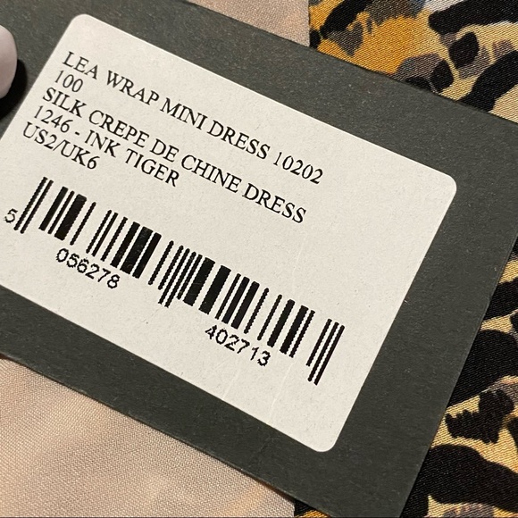 Saloni Lea Wrap Mini Dress Ink Tiger Silk Crepe - Picture 6 of 7